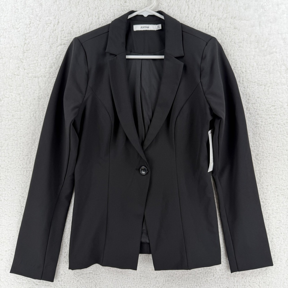 JustFab Blazer Womens XS Black One Button Stretch Suit Jacket Workwear‎ Career